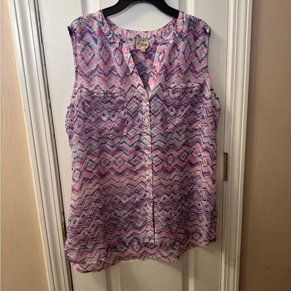 Como Vintage Pink & Purple Printed Sleeveless Camisole